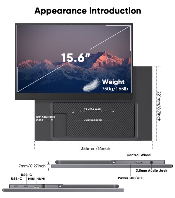 Wireless Portable Screen S43-4, 15.6-inch FHD, USB C and Mini HDMI - Image 4