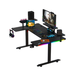 Gaming Desk U-Shaped, Electric height adjustment, RGB, Carbon Fiber, Black