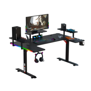 Gaming Desk U-Shaped, RGB, Carbon Fiber, Black