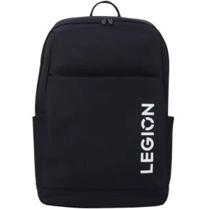 Front-facing view of the backpack, showcasing the clean, minimalist black design with bold white "LEGION" branding running vertically along the side.