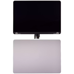 Back and front view of a screen replacement for a Macbook Air A2681 Space Grey.