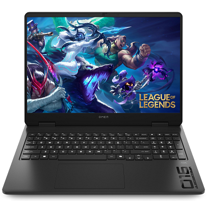 An open HP OMEN 16T-AN000 laptop viewed from the x on a white background.