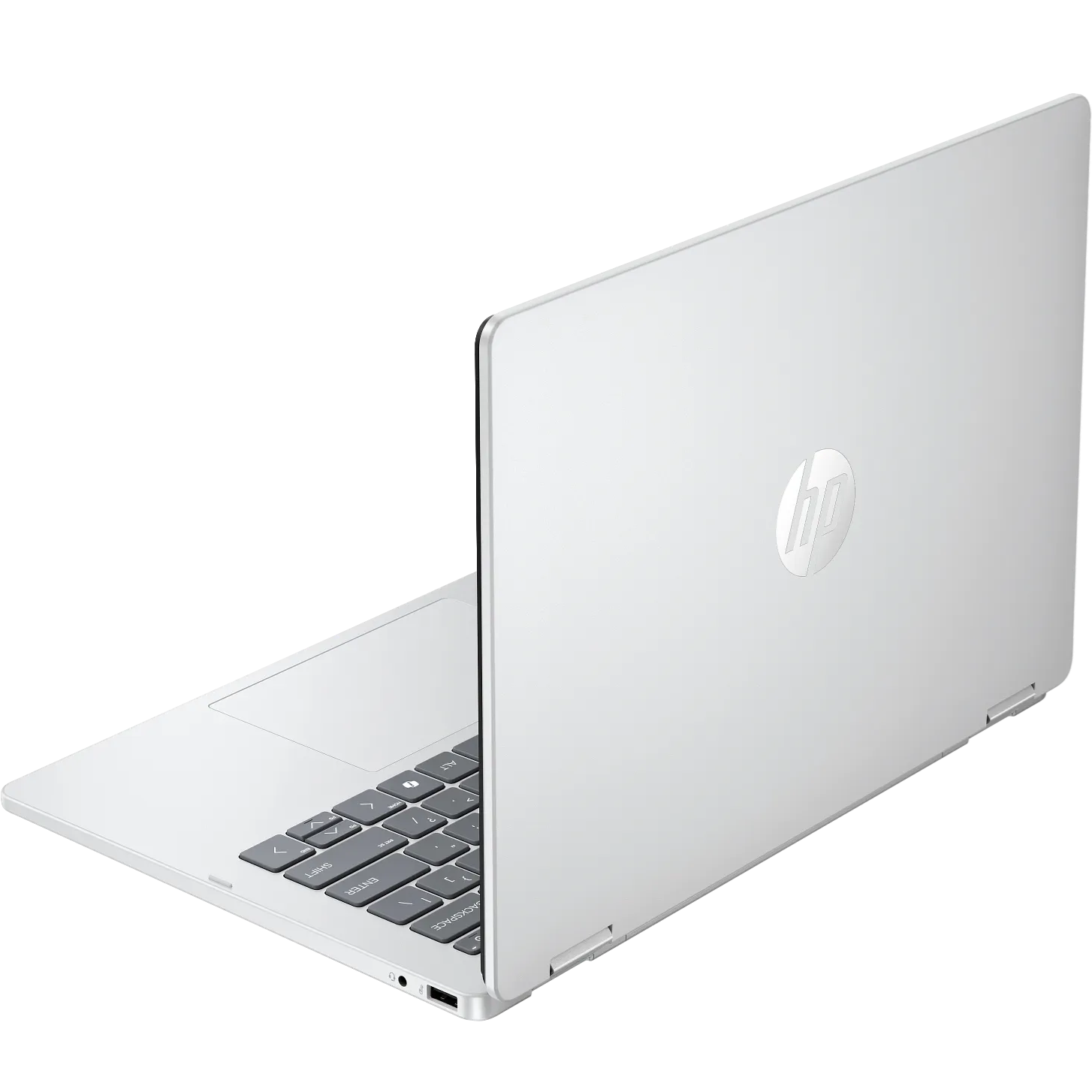 HP X360 OMNIBOOK 14T-FP000, CORE 3 100U, 8GB 256GB NVME, 14-inch WUXGA Touchscreen, Windows 11book 5 Flip_14_Glacier Silver_nonSD_nonFPR_Core Set_RearLeft_WhiteBG_M2937358 HP X360 OMNIBOOK 14T-FP000, CORE 3 100U, 8GB 256GB NVME, 14-inch WUXGA Touchscreen, Windows 11book 5 Flip_14_Glacier Silver_nonSD_nonFPR_Core Set_RearLeft_WhiteBG_M2937358