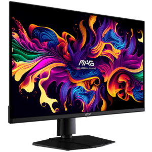 MSI MAG 321UPX monitor viewed from an isometric angle on a white background.