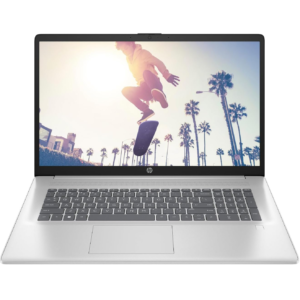 An open HP 17T-CN500 D6BG5U8R#ABA laptop viewed from the front on a white background.