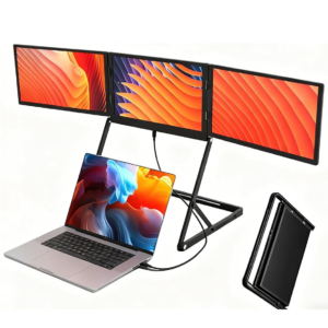 A black portable quad screen with an isometric view on a white background.