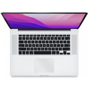 An open Apple MacBook Pro laptop viewed from the top on a white background.