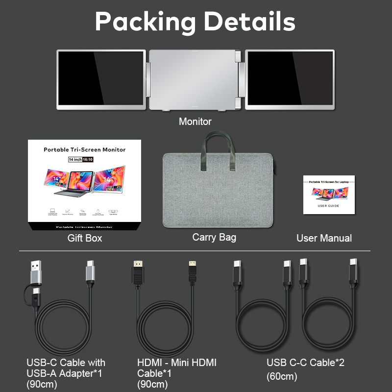 Portable Screen S48, 14.0-inch FHD triple screen, double display extender, One-cable connectivity - Image 4