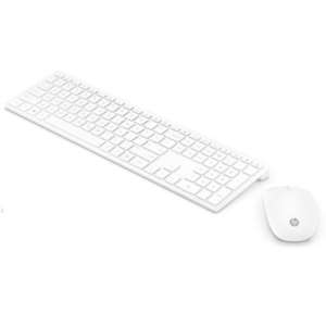 White Keyboard + Mouse combo HP viewed from an isometric angle on a white background.