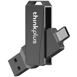 Black Lenovo Thinkplus USB with an isometric angle on a white background.
