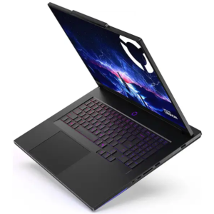 A black open Legion 9i Gen 10 laptop viewed from an isometric angle on a white background.