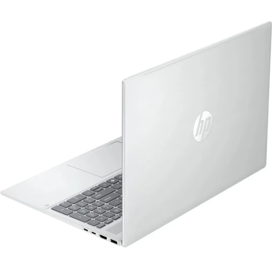 Silver HP OMNIBOOK 16Z-AG100 viewed from an isometric angle on a white background.