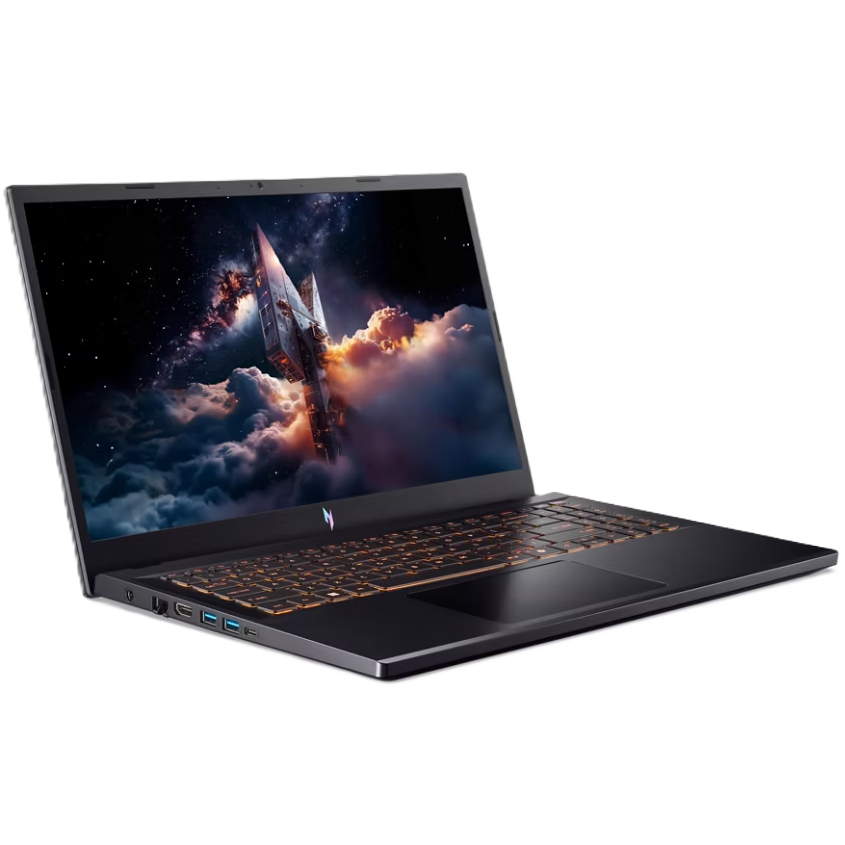 An open Acer Nitro V15 ANV15-52-778V laptop with an isometric view on a white background.