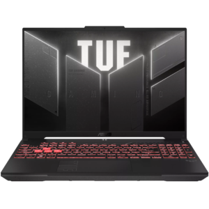 An open ASUS TUF Gaming A16 A607NU-WS53 laptop viewed from the front on a white background.