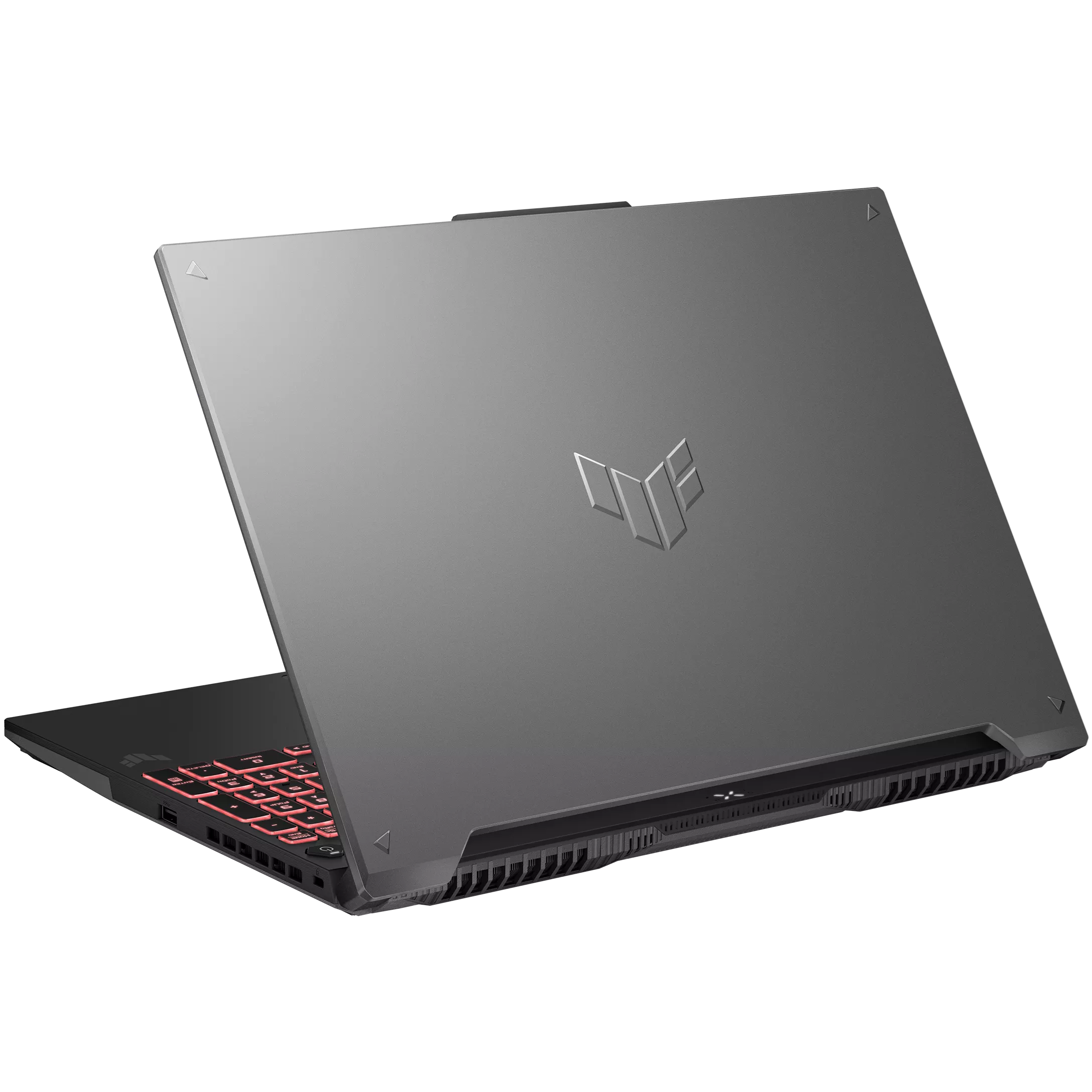 An open ASUS TUF Gaming A16 A607NU-WS53 laptop with an isometric view on a white background.