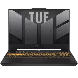 An open ASUS TUF Gaming F15 FX507VV laptop viewed from the front on a white background.