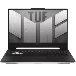 An open ASUS TUF Gaming F15 FX507ZC4 laptop viewed from the front on a white background.