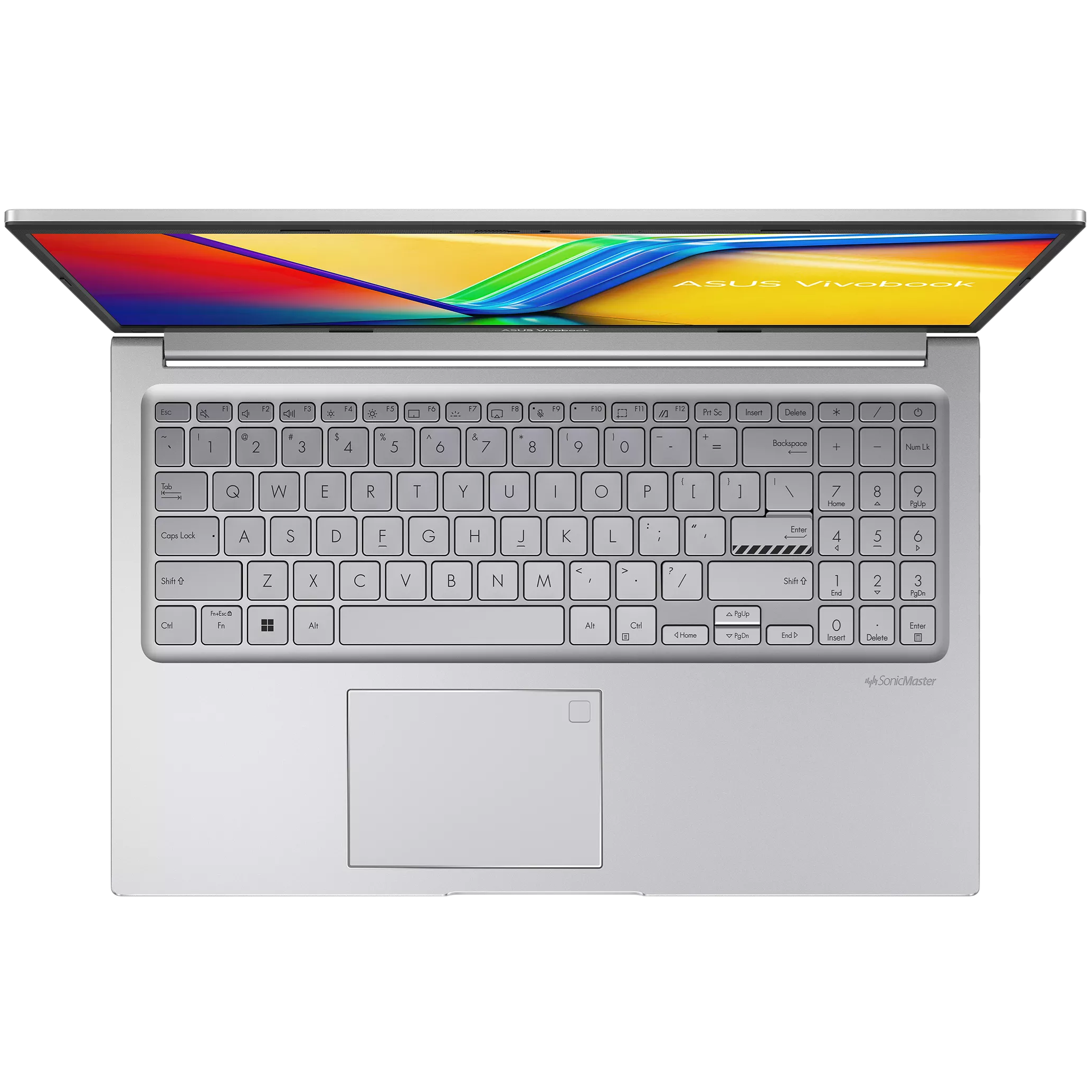 An open ASUS Vivobook 15 F1504VAP-IH79T laptop viewed from the top on a white background.