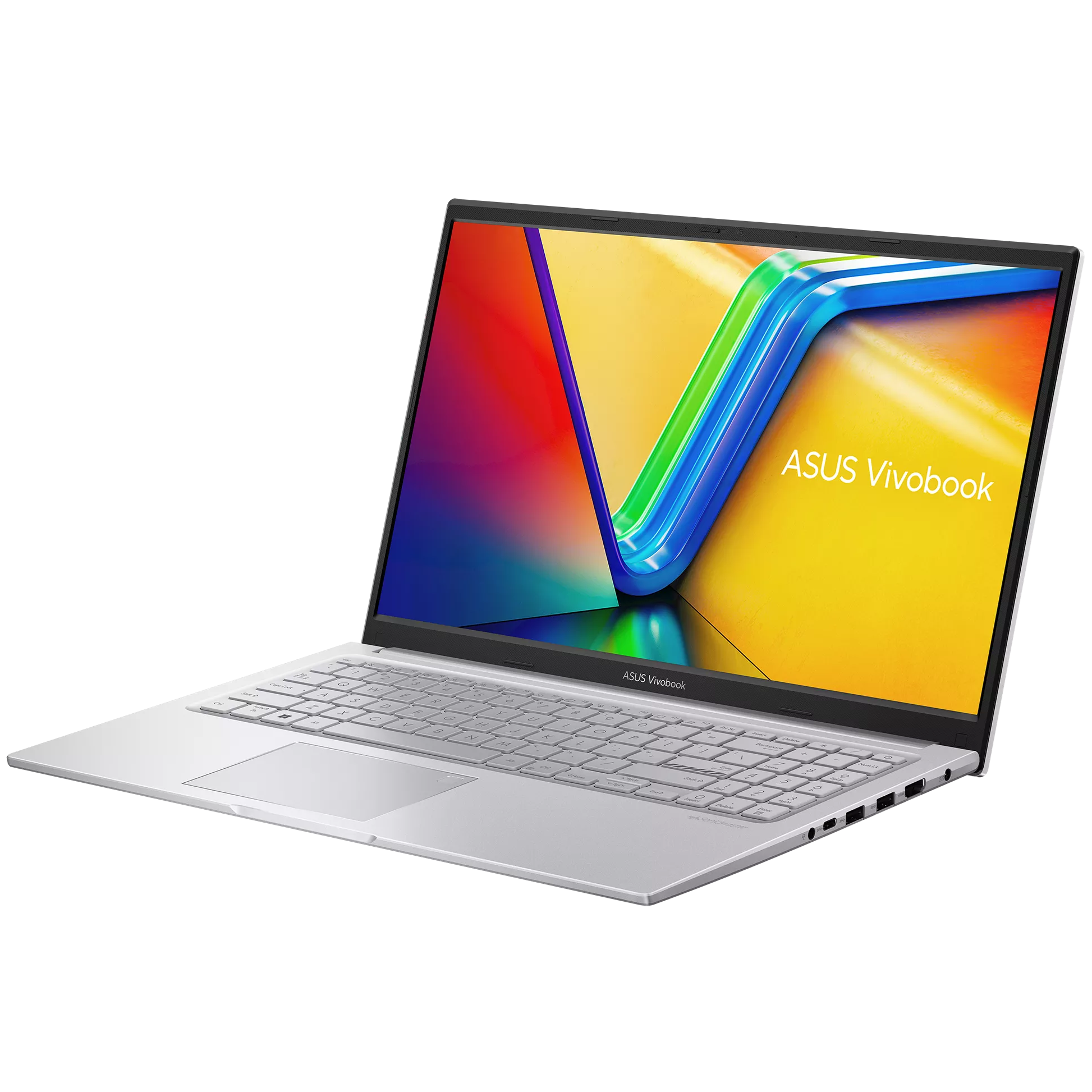 An open ASUS Vivobook 15 F1504VA-WS51 laptop with an isometric view on a white background.