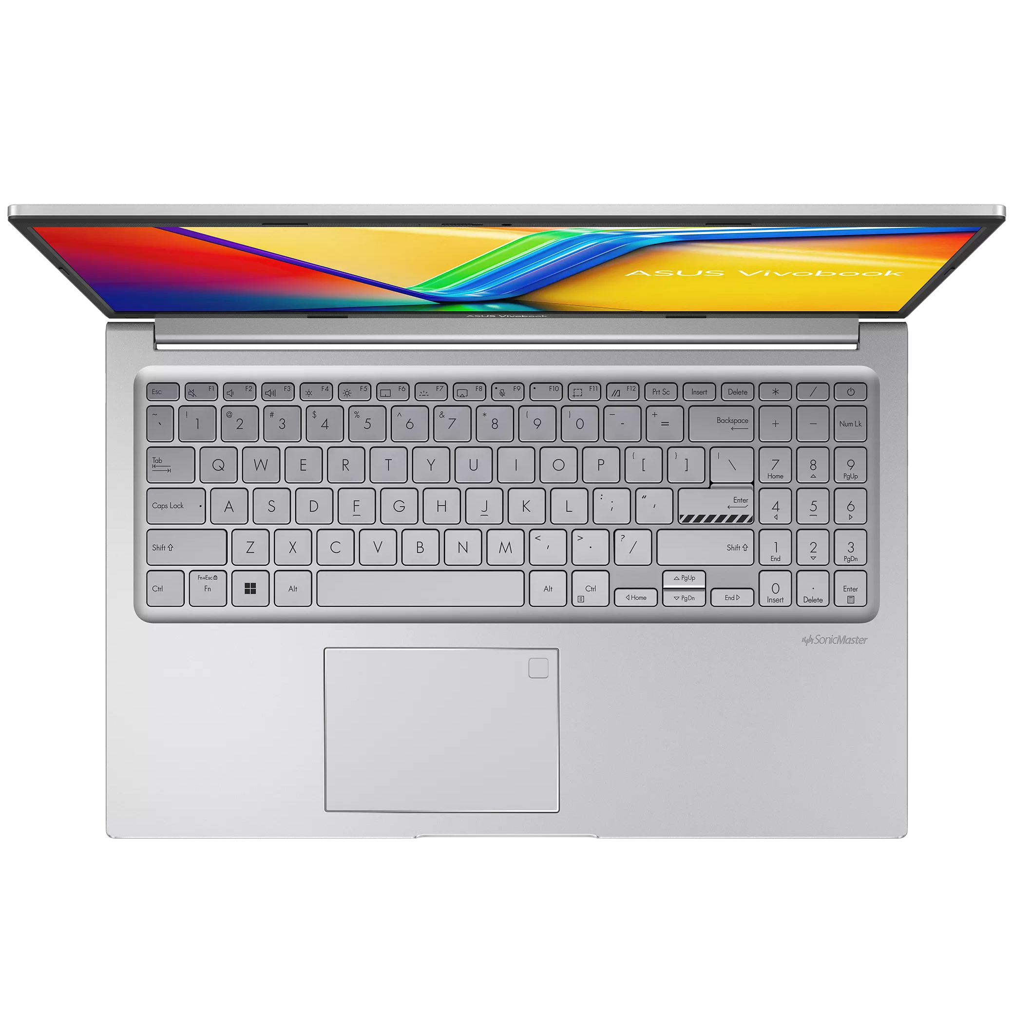 An open ASUS Vivobook 15 F1504VA-WS51 laptop viewed from the top on a white background.