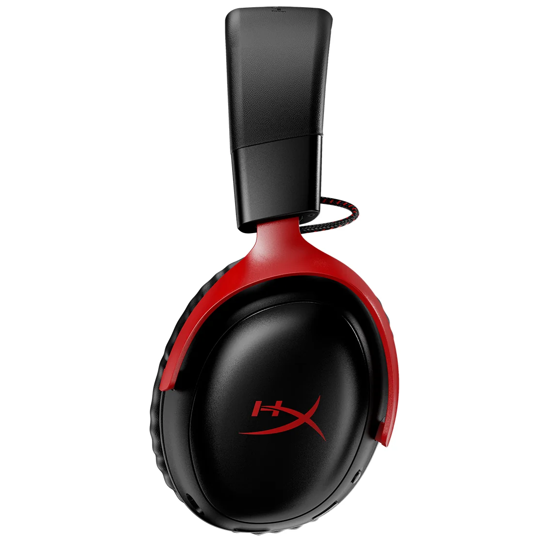 A pair of HyperX Cloud III Wireless headphones viewed from the side on a white background.