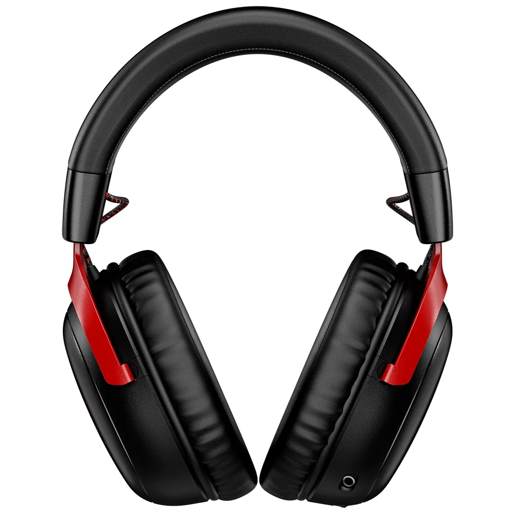 A pair of HyperX Cloud III Wireless headphones viewed from the front on a white background.