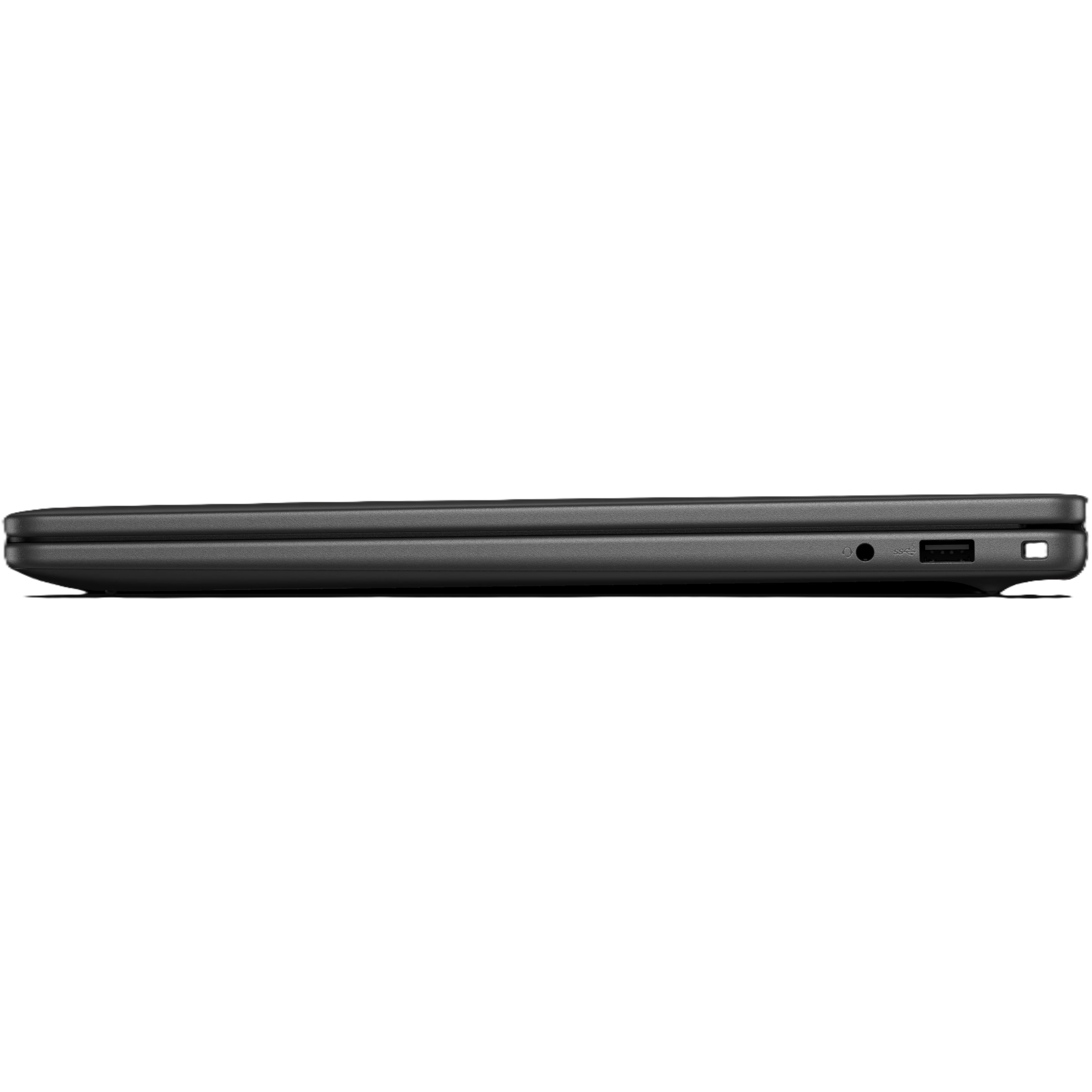 Left profile view of the Dell 16 laptop showing the power connector, HDMI port, USB port, and Type-C port.