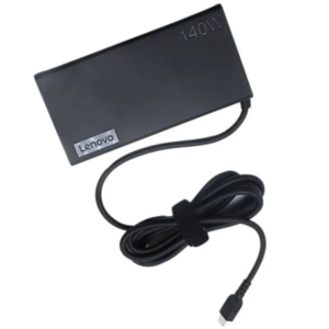 Black Lenovo Adapter Charger viewed from the top on a white background.