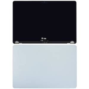 Back and front view of a screen replacement for a Macbook Air A3241 Sky Blue.