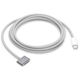 Space Grey Apple USB-C to MagSafe 3 Cable viewed from an isometric angle on a white background.