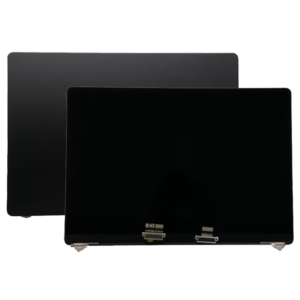 Back and front view of a screen replacement for a Macbook Pro A2991 Black.