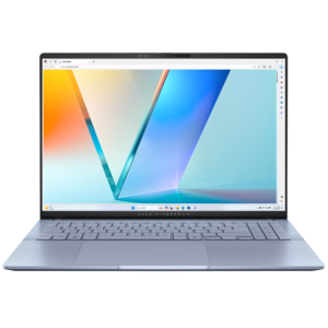An open ASUS Vivobook S16 laptop viewed from the front on a white background.