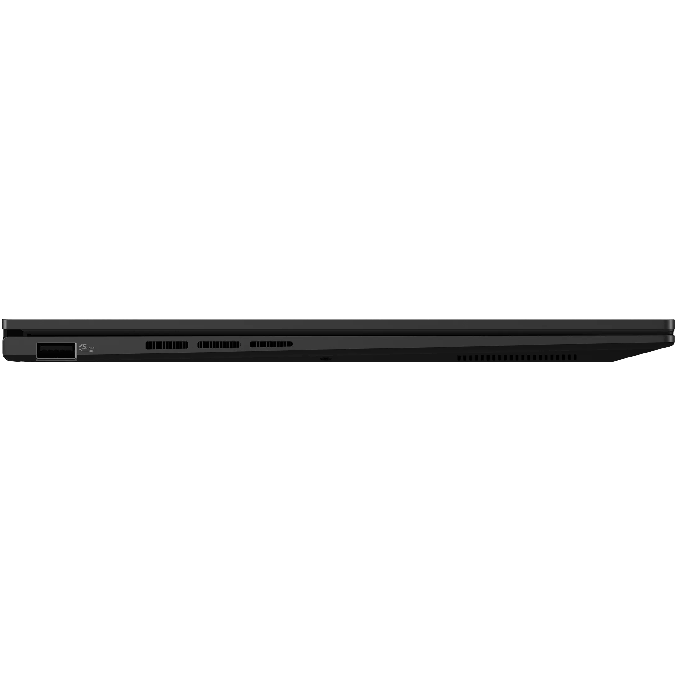 Right side profile of the ASUS Zenbook 14 UM3406HA showing a single USB Type-A port and cooling vents.