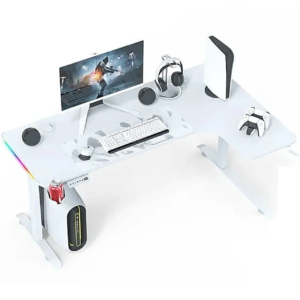 Gaming Desk L-White viewed from an isometric angle on a white background.
