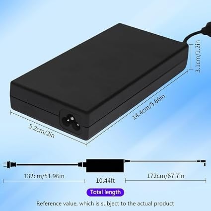 Dimension graphic highlighting physical measurements of $14.4 \text{ cm} \times 5.2 \text{ cm} \times 3.1 \text{ cm}$ along with total cable reach measurements.