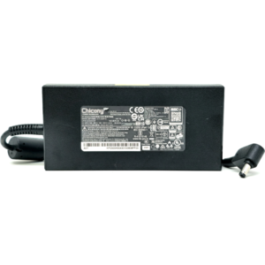 Top-down layout view of the power brick displaying the Chicony brand logo, model number A17-230P1A, technical electrical specifications ($100\text{--}240\text{ V} \mathbin{/\mkern-6mu/} 3.5\text{ A}$ input, $19.5\text{ V} \mathbin{/\mkern-6mu/} 11.8\text{ A}$ output), and extensive global safety certification seals.