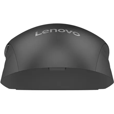 Rear view of the Lenovo Howard Bluetooth Wireless Dual-Mode Mouse in Storm Gray, showing its rounded palm rest arch and silver Lenovo logo.