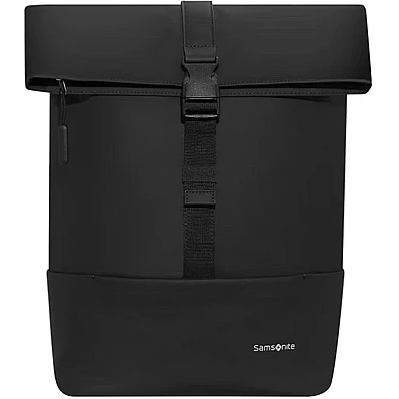 Direct front shot highlighting the clean rectangular silhouette, center vertical strap closure, and lower panel branding.