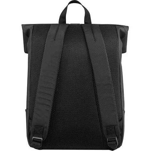 Rear view displaying the fully mesh-padded back panel, padded shoulder straps, and top carry loop.