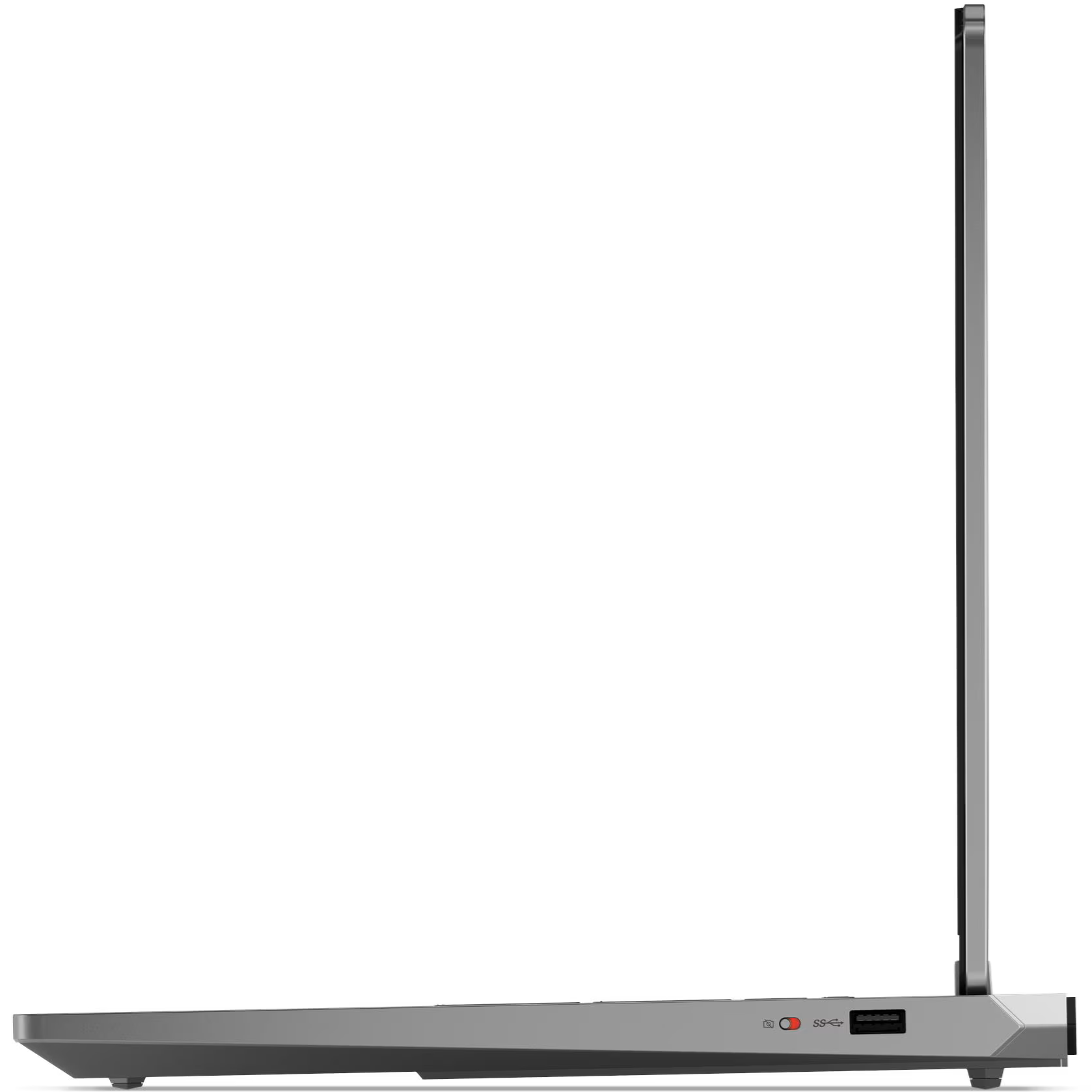 Right profile view of the Lenovo LOQ 15IRX11 laptop highlighting the camera privacy shutter switch and a USB Type-A port.