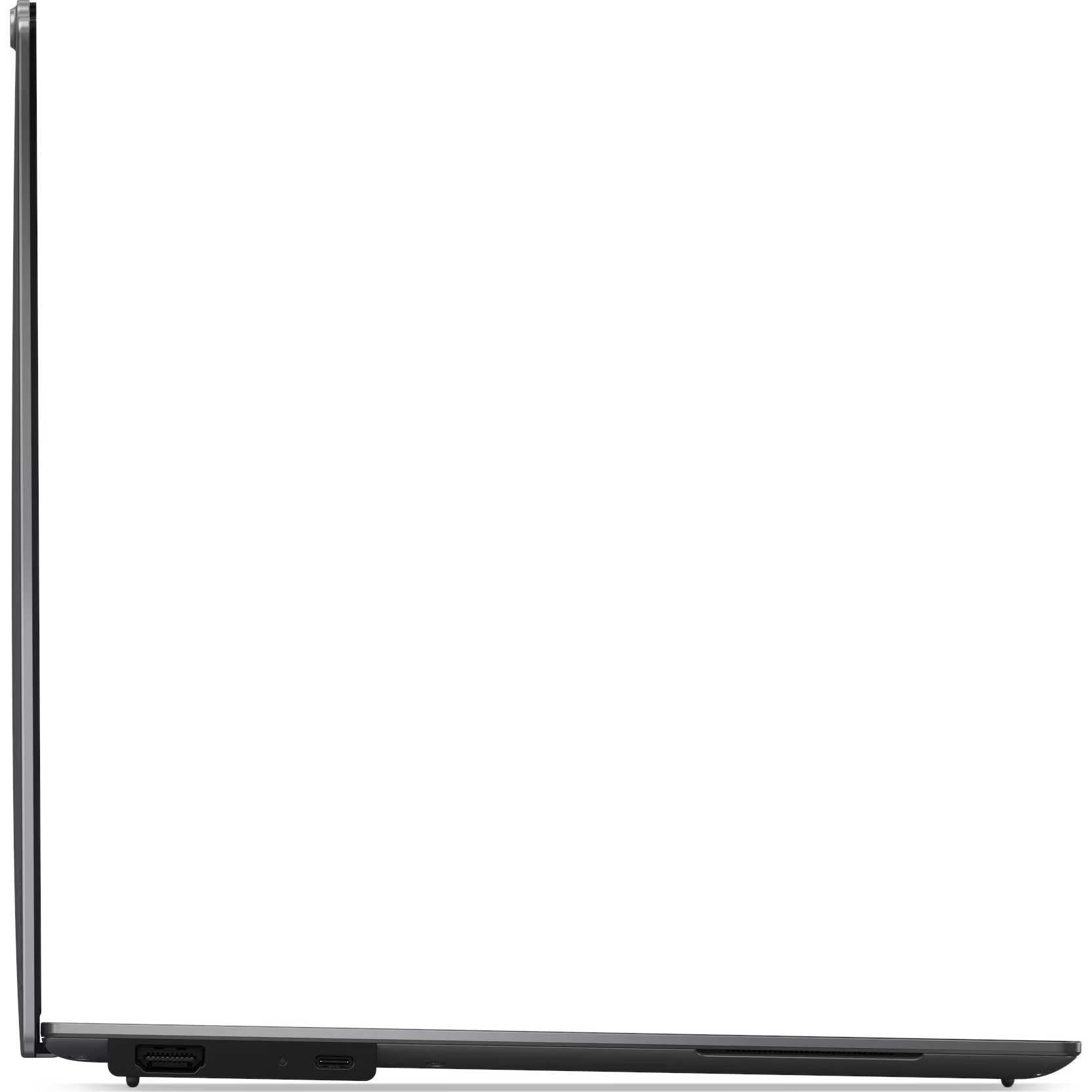Side profile view of the left side of the Lenovo ThinkPad X9-15 Gen 1 AURA Edition showing an HDMI port alongside a Thunderbolt/USB Type-C port.