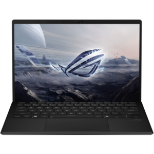 Top-down overhead view of the complete laptop configuration, showcasing the compact keyboard layout, centered trackpad, and the 180Hz touch display.