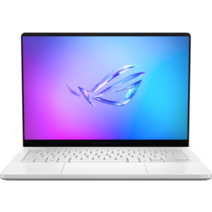 Direct front-facing view of the open ASUS ROG Zephyrus G14 gaming laptop showcasing its ultra-slim bezels and clean, minimalist aluminum chassis design.